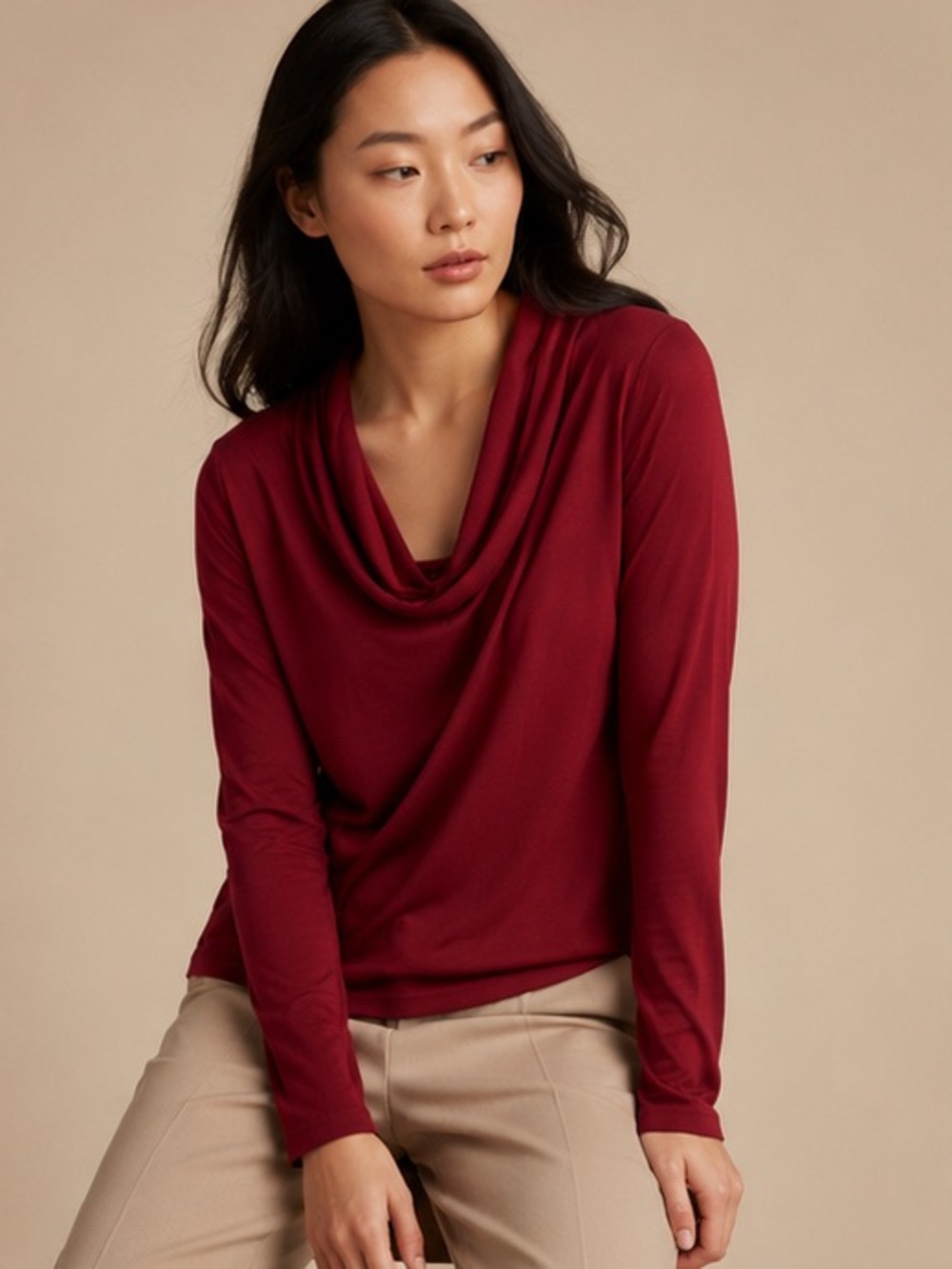 Talbots Red Cowl Neck Long Sleeve Top Women's Medium Career Casual